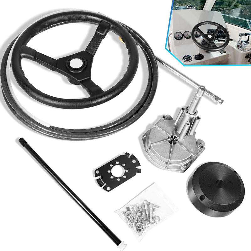 Fishing Boat Steering Wheel - Lenksystem für Boote, 15-Fuß-Kabel-Außenbord-Lenkungssatz mit 3/4''